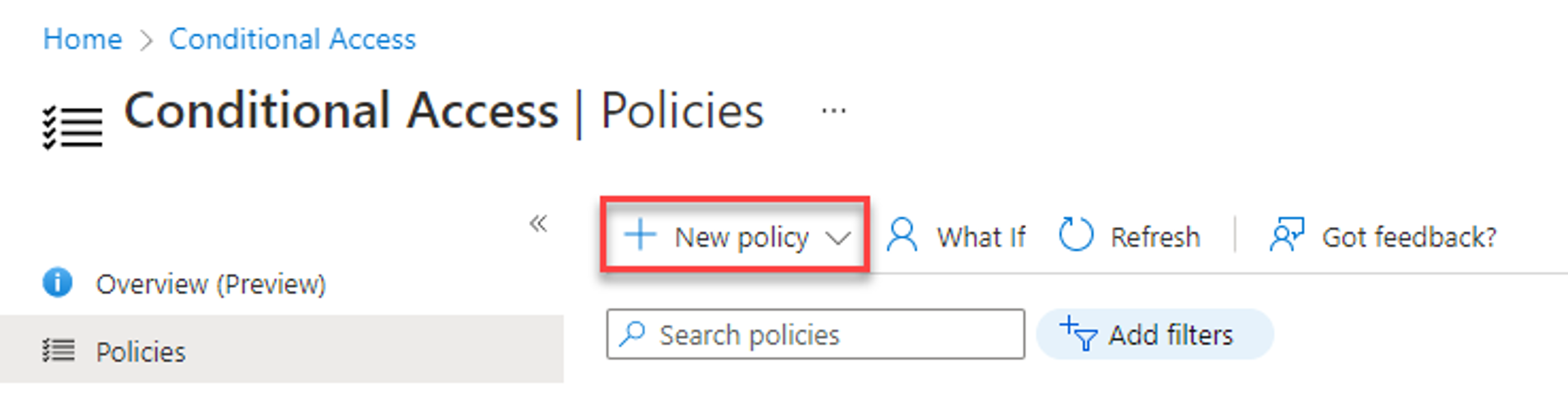Screenshot showing an example of the conditional access new policy creation page.