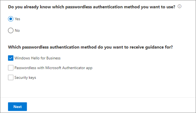 Screenshot showing the Windows Hello for Business configuration page.