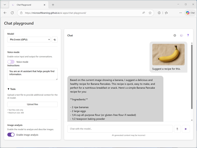 Screenshot of the chat playground app used in the lab.