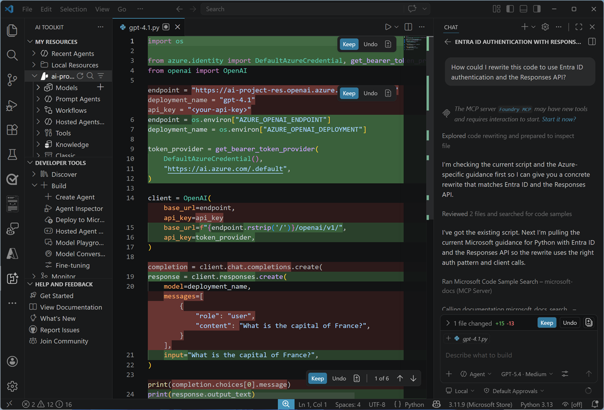 Screenshot of GitHub Copilot in Visual Studio Code.