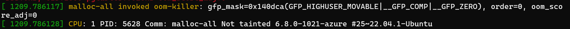 Screenshot of invoked OOM killer log.