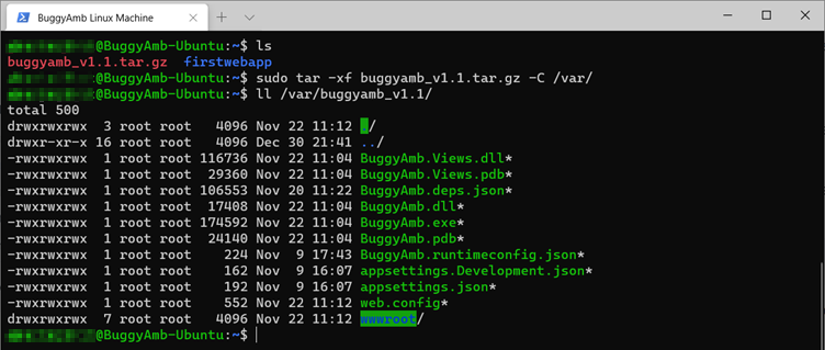 Screenshot of sudo tar command.