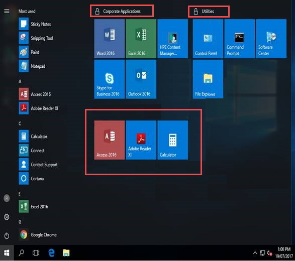 Screenshot of an example of Start screen that has customizations applied.