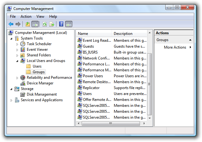 screen shot of computer management window