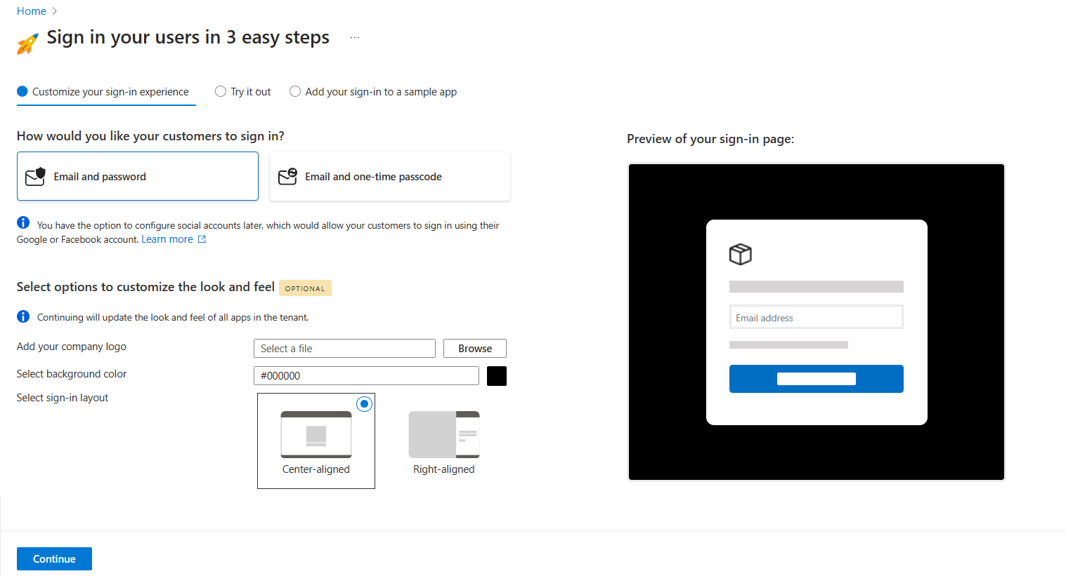 Screenshot of customizing the sign-in experience in the guide.