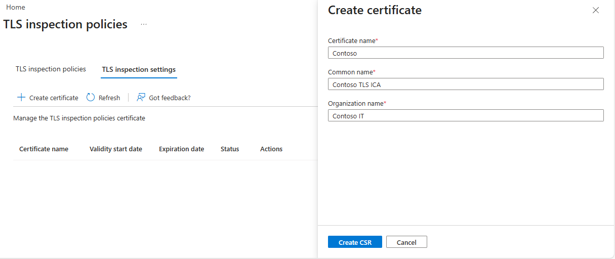 Screenshot that shows creating a certificate.
