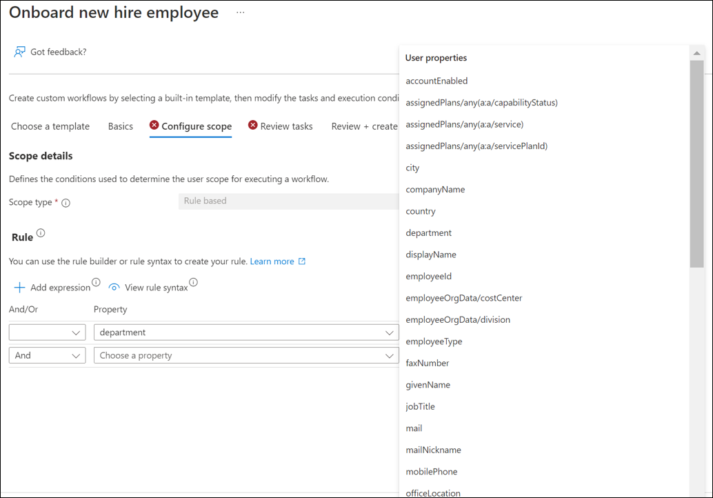 Screenshot of lifecycle workflow rule