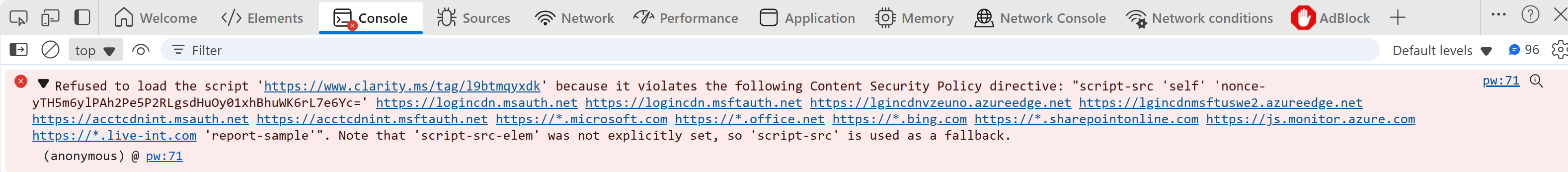 Screenshot showing CSP violation example.
