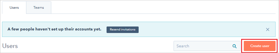 The Create user option in HubSpot