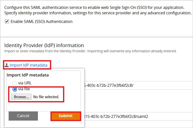 Identity Provider (IdP) information section