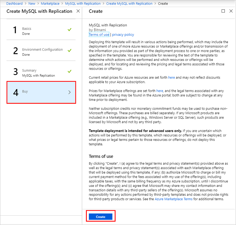 Página de compra: Creación de MySQL con replicación