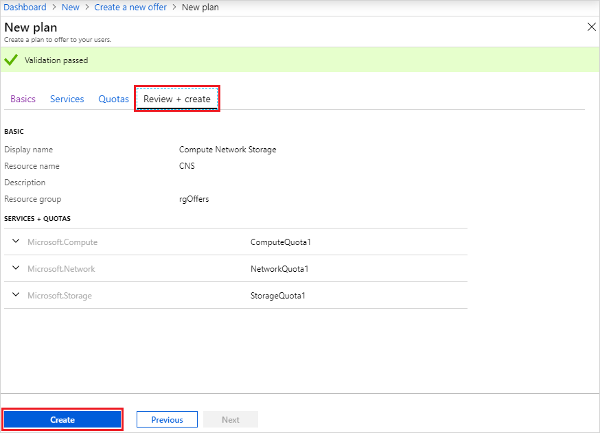 Creación de un nuevo plan en el portal de administración de Azure Stack Hub