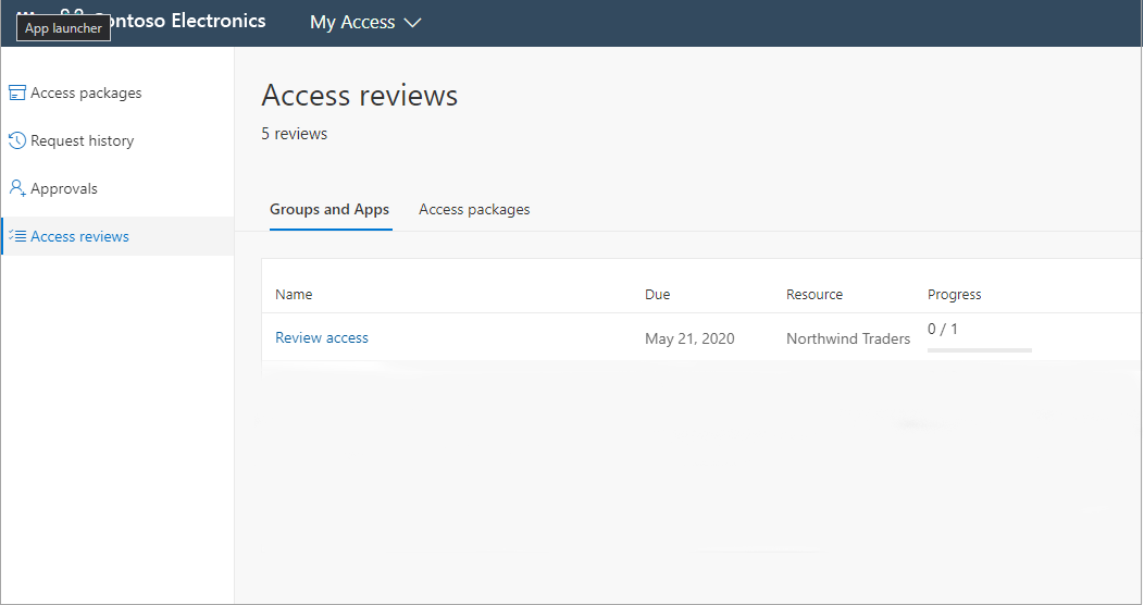 Lista de revisiones de acceso pendientes para aplicaciones y grupos