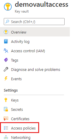 Captura de pantalla de la configuración del almacén de claves para seleccionar directivas de acceso.