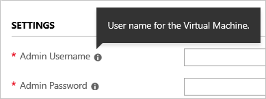 Captura de pantalla que muestra sugerencia de parámetros en Azure Portal.