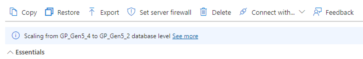Captura de pantalla de Azure Portal en la que se muestra una operación de escalado en curso.