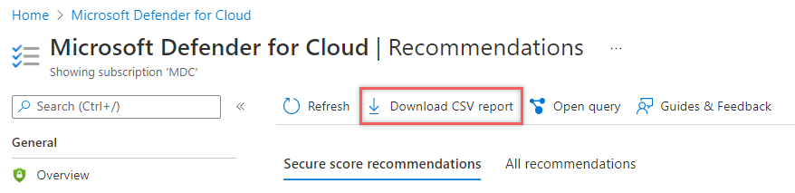 Captura de pantalla que muestra dónde seleccionar el botón Descargar informe CSV.