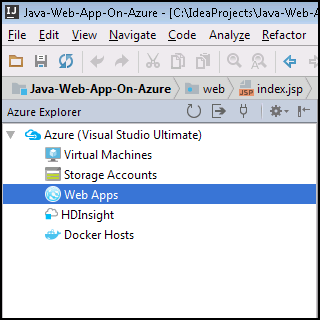 IntelliJ toolkit showing the Azure Explorer