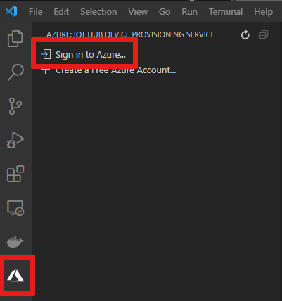 Captura de pantalla que muestra cómo iniciar sesión en Azure a través de Visual Studio Code.
