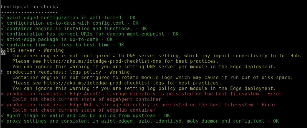Captura de pantalla de las respuestas de ejemplo del comando check.