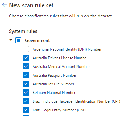 Captura de pantalla que muestra cómo seleccionar reglas del sistema.