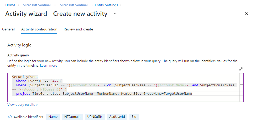 Screenshot - Enter a query to detect the activity
