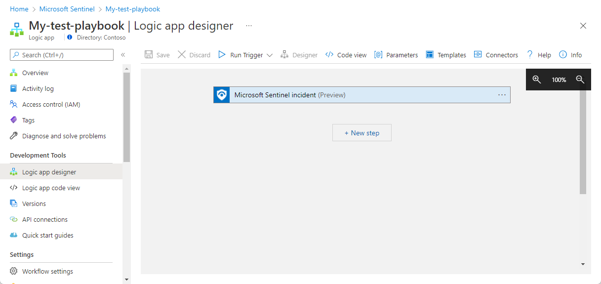 Captura de pantalla de la pantalla del diseñador de aplicaciones lógicas con el desencadenador de apertura.
