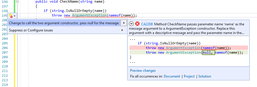 Corrección de código para CA2208 (cambio al constructor de dos argumentos).