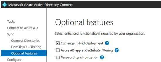 Captura de pantalla de las características opcionales en Microsoft Entra cuadro de diálogo Conectar.