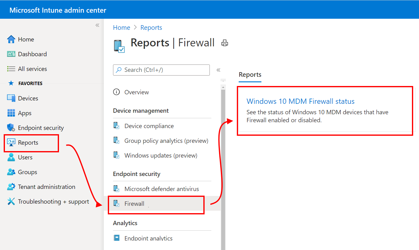 Selección de informes de firewall