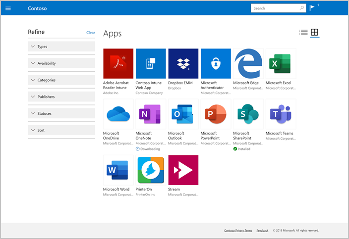 Captura de pantalla de Portal de empresa sitio web, página Aplicaciones.