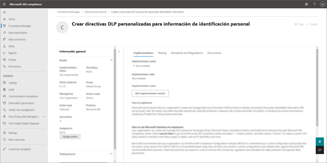 Captura de pantalla de información sobre la directiva DLP para el contenido del cliente.