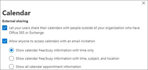 Captura de pantalla del uso compartido de libre/ocupado del calendario con cualquier usuario.