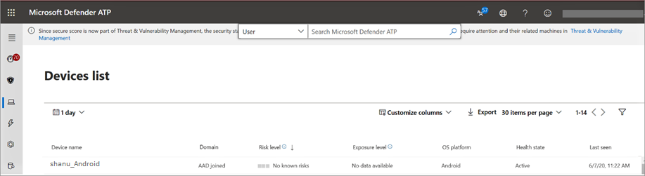 Un dispositivo en el portal de Microsoft Defender para punto de conexión