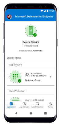 Th display of a Microsoft Defender para punto de conexión application on a mobile device