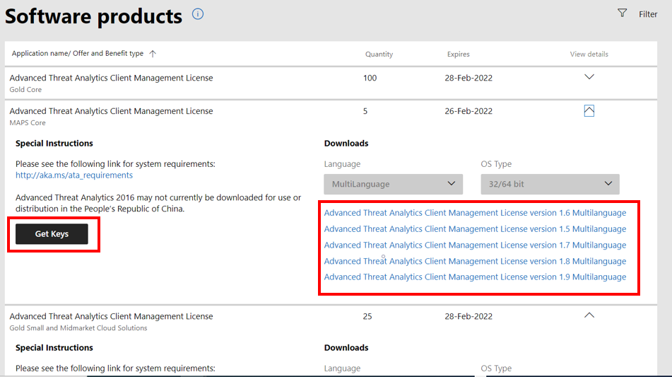 Captura de pantalla de las ventajas del producto de software disponibles en MPN.