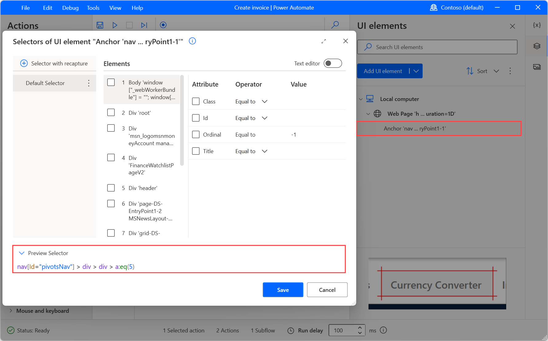 Captura de pantalla de las opciones para editar y crear selectores.