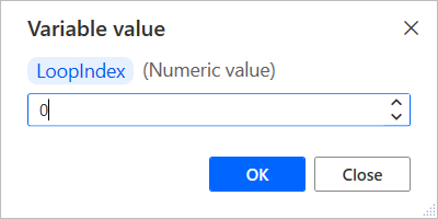 Captura de pantalla de la variable numérica que se modifica en el visor de variables.