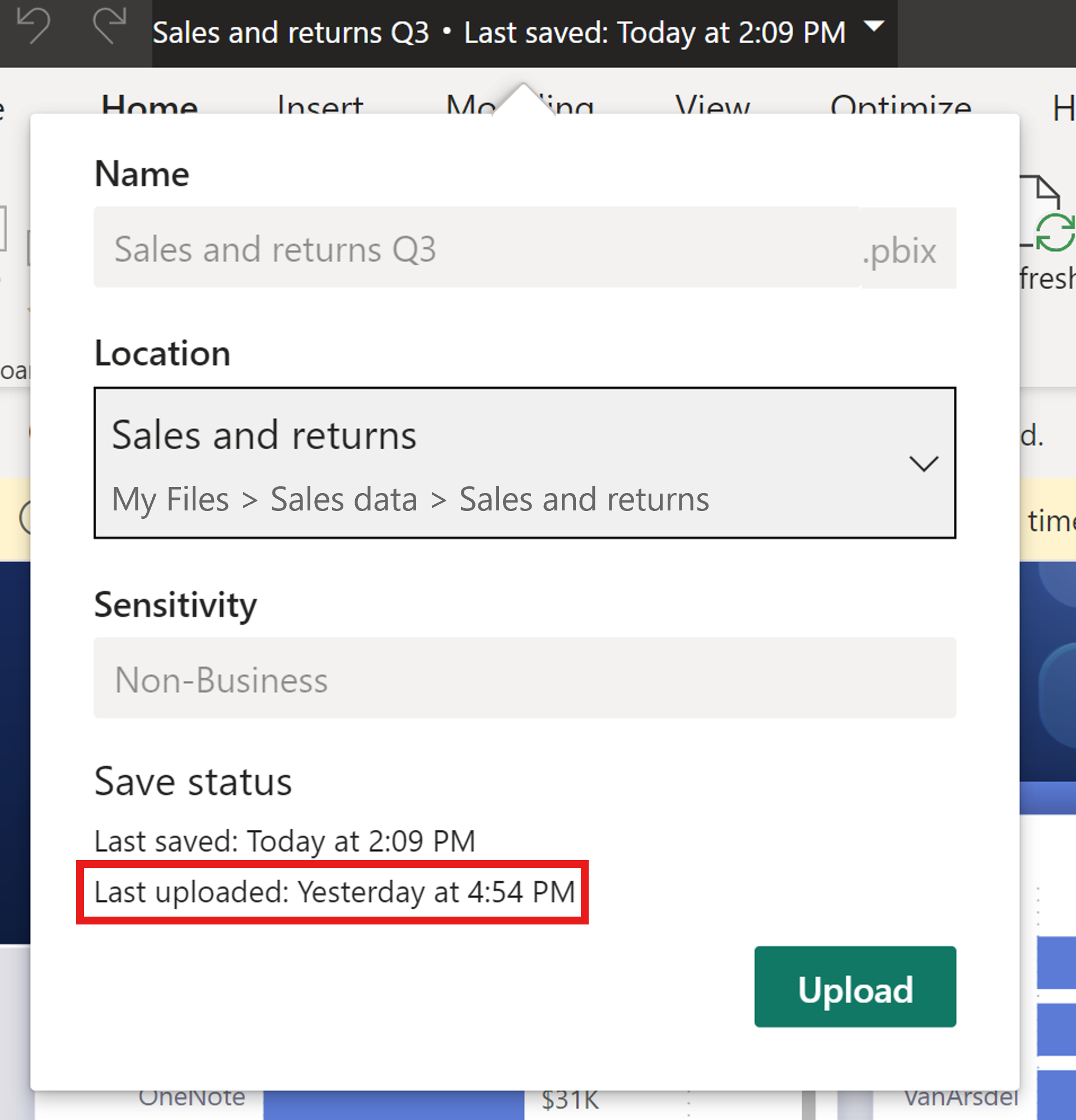 Screenshot of title bar in Power BI Desktop.