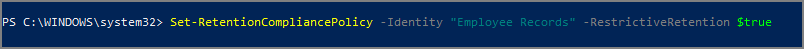 Parámetro RestrictiveRetention de PowerShell.