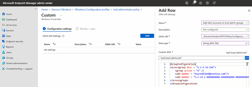 cargar el archivo de configuración xml de administrador local.