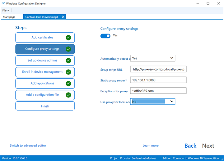 configurar los valores de proxy.