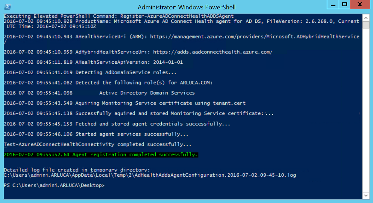 Captura de pantalla que muestra una advertencia para la configuración del agente de Azure AD Connect Health para Azure AD DS.