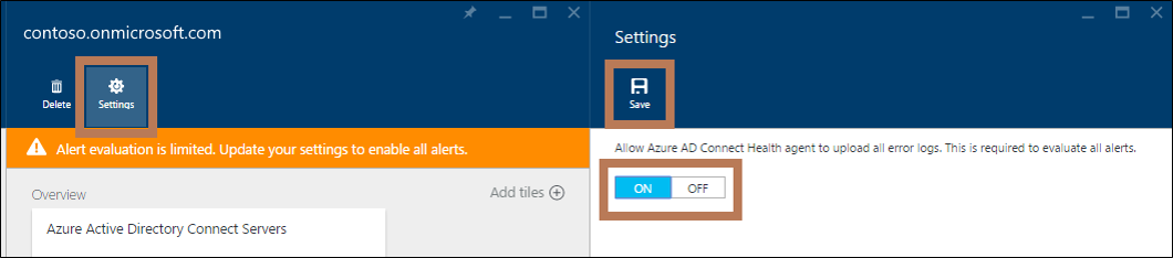 Captura de pantalla de la opción Configuración seleccionada y la sección Configuración con las opciones Guardar y Activado seleccionadas.