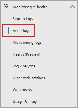 Captura de pantalla de la opción de registros de auditoría en el menú lateral.