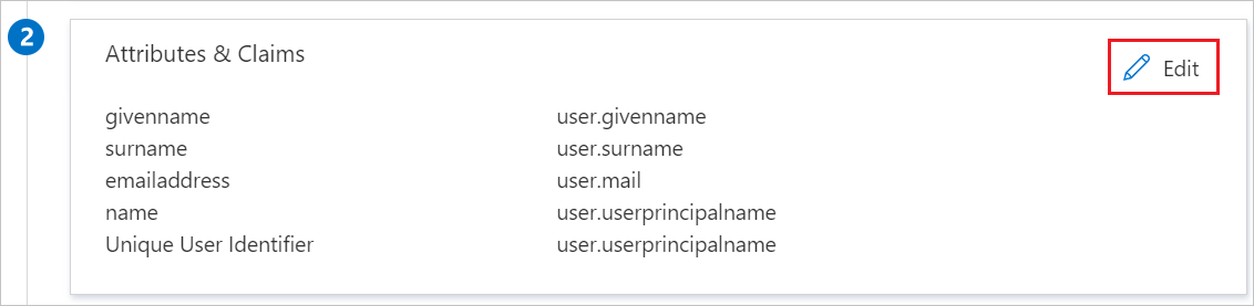 Captura de pantalla que muestra Atributos de usuario con el icono de edición seleccionado.