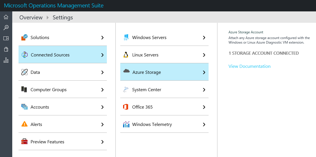 Figure 2: Connecting Azure Storage and Operations Manager to Azure Monitor logs