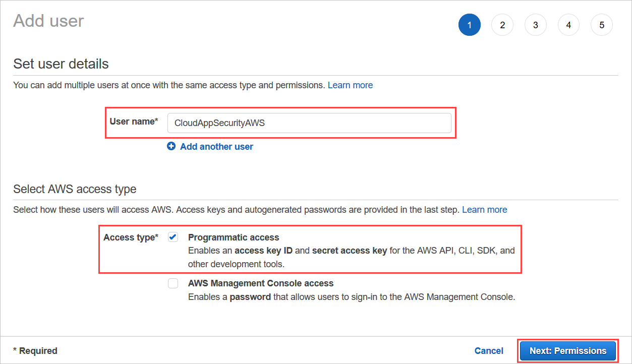 Cree usuarios en AWS.