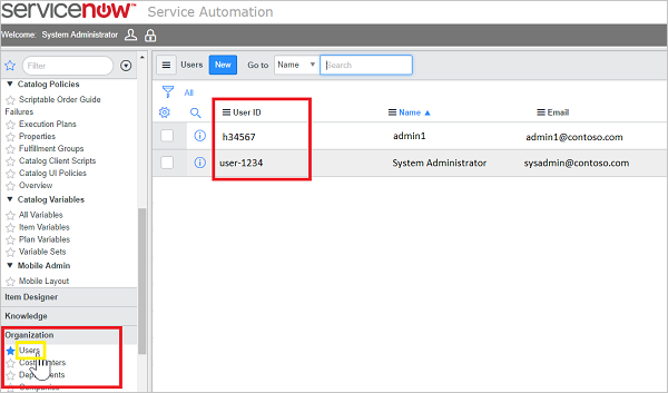 Identificador de usuario de ServiceNow.