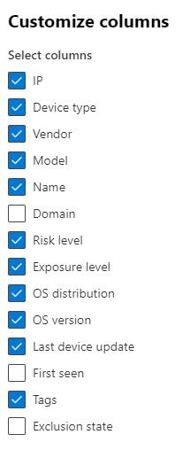 Imagen de las columnas de dispositivo IoT